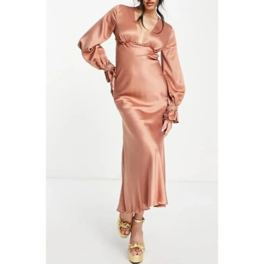 ASOS Cream Pink Backless Gown with Bishop Sleeves
